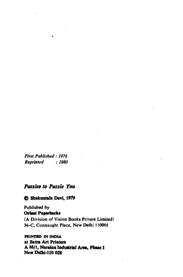 More Puzzles To Puzzle You Shakuntala Devi Pdf